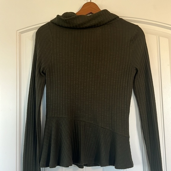 Maeve Anthropologie Winterscape Olive Green Cowl Neck Peplum Sweater Top - Picture 5 of 6